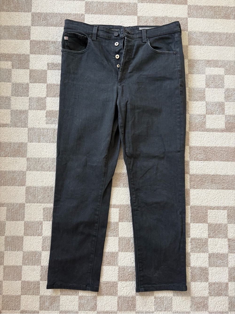 AG Black Straight-Leg High-Rise Jeans
